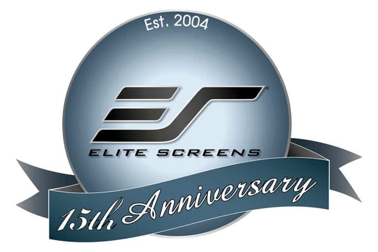 Elite Screens 15th anniversary logo celebrating 15 years in the projection screen industry.