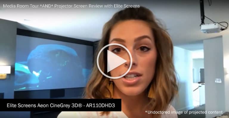 Interior designer reviews Elite Screens Aeon CineGrey 3D® projection screen in her media room.