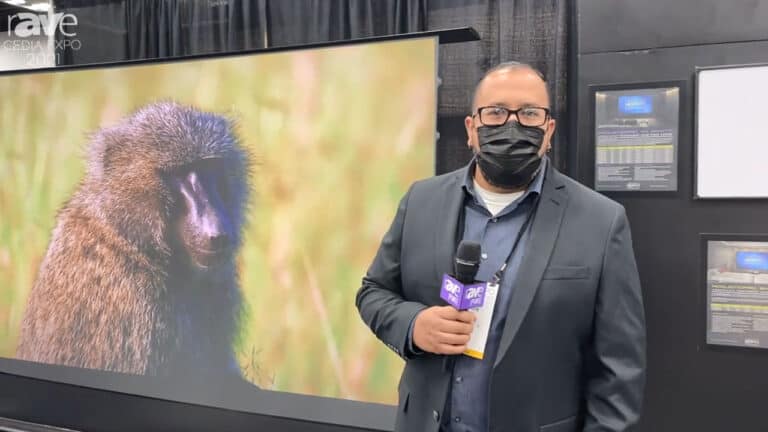 High-resolution projection screen displaying a close-up of a bear's face.
