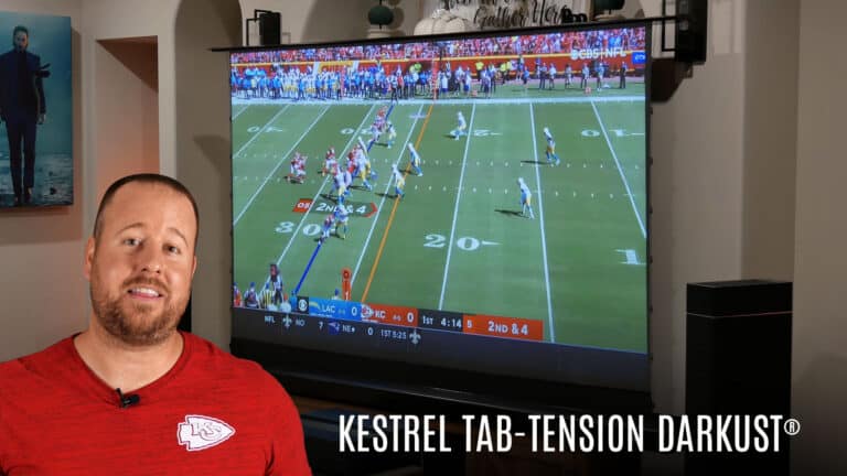 Quality Kestrel Tab-Tension Darkust projection screen for clear, vibrant images. Perfect for home th.