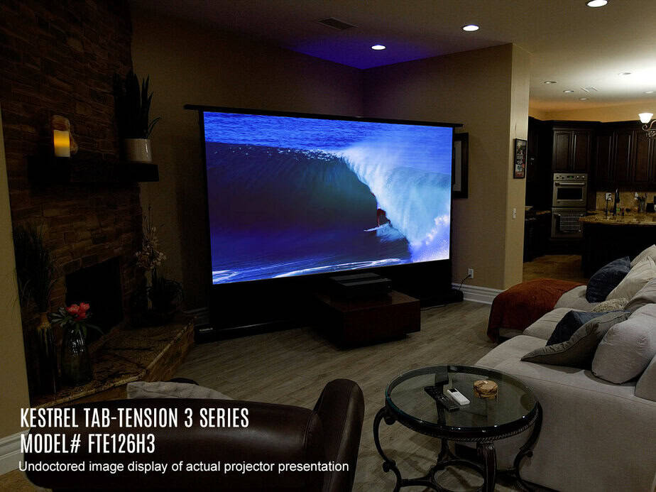 Projection screen for home theater setup.