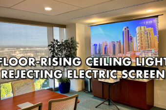 Elite Screens Kestrel Tab-Tension 2 CLR® 3 Electric Floor-Rising Ceiling ALR Projector Screen