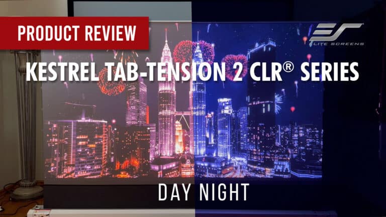 Quality Kestrel Tab-Tension 2 CLR Series projection screen for vibrant daytime and nighttime viewing.