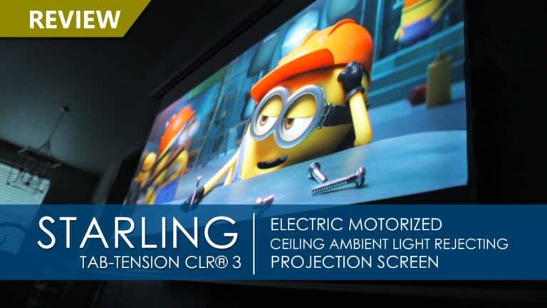 Electric motorized projection screen with ambient light rejection for clear images.