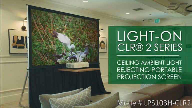 Portable projection screen with ambient light rejection for clear images in any room.