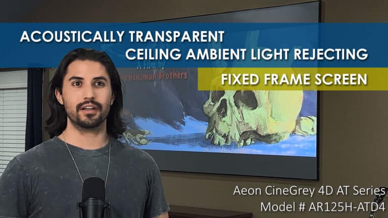 Acoustically transparent ceiling projection screen with ambient light rejection technology.