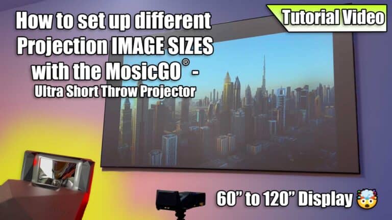 Step-by-step tutorial for adjusting projection screen sizes with MosicGO® projector.