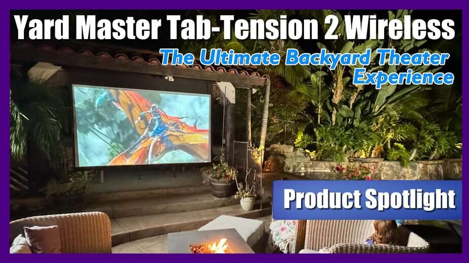 Outdoor yard projection screen for backyard theater setup.