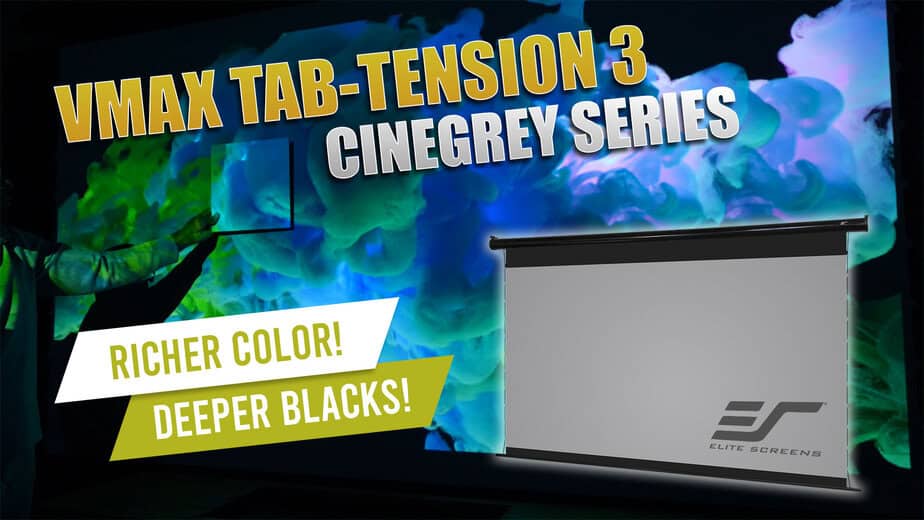 VMAX Tab-Tension 3 CineGrey Series projection screen for high-quality home theater viewing.
