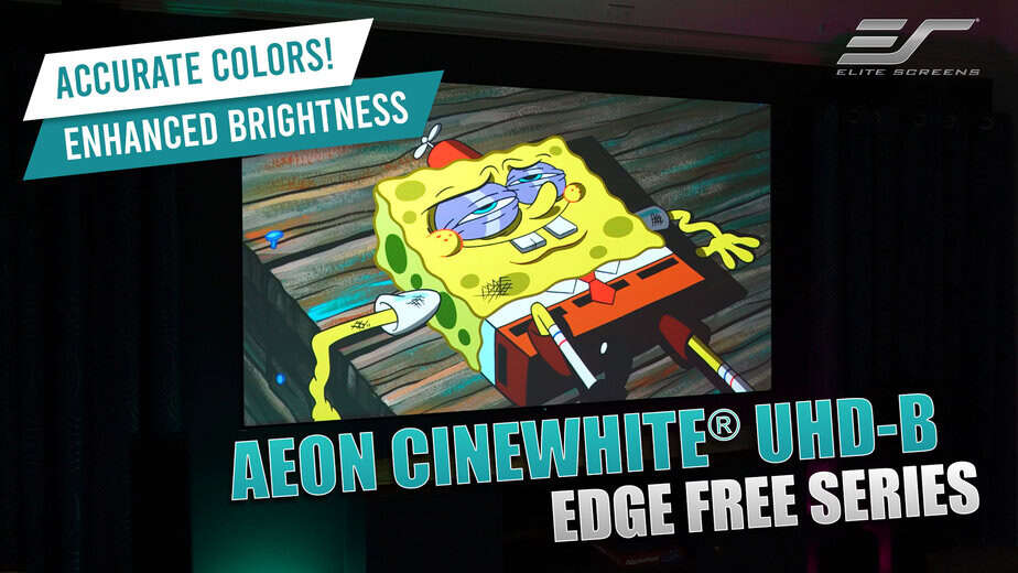High-quality AEON CINEWHITE UHD-B projection screen with edge-free design for vibrant images.