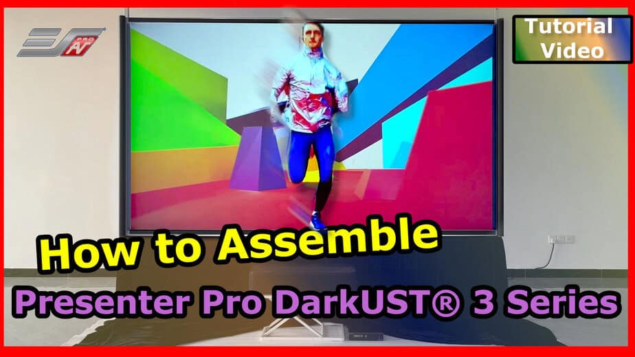 Step-by-step guide to assembling Presenter Pro DarkUST® 3 Series projection screen.